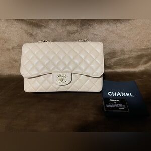 CHANEL Vintage Classic Single Flap Jumbo Caviar Beige Bag